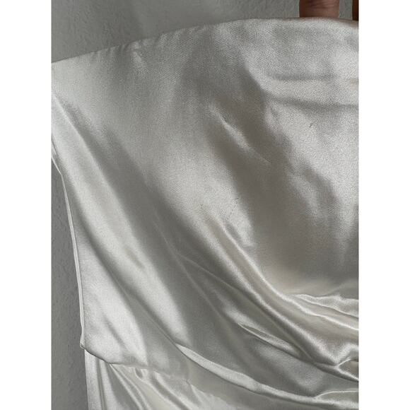 Sau Lee Priyanka Strapless Gown Maxi Dress Satin Ruched Side Slit Bridal Ivory 2 - Picture 7 of 12